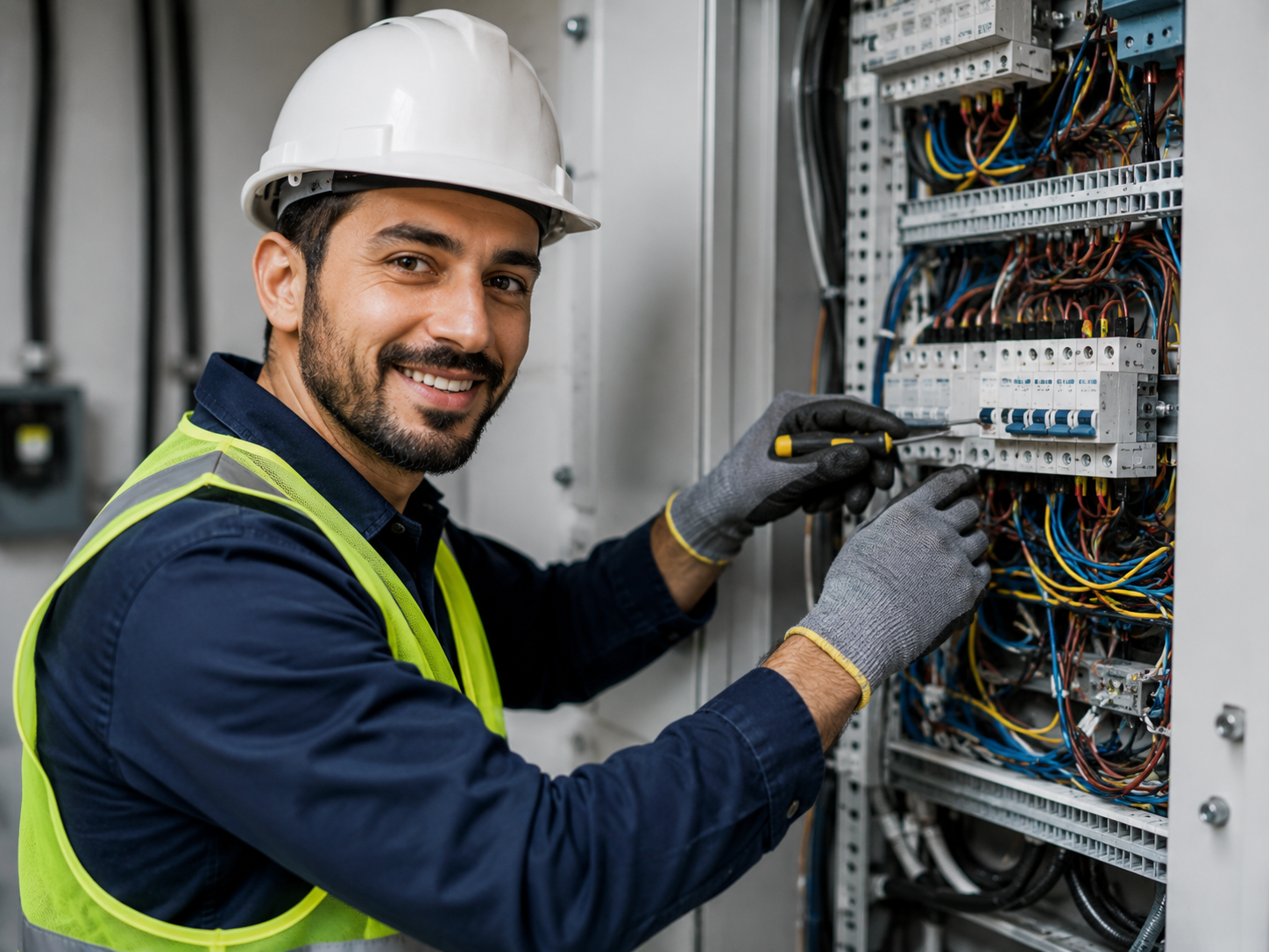 Électricien installant une prise